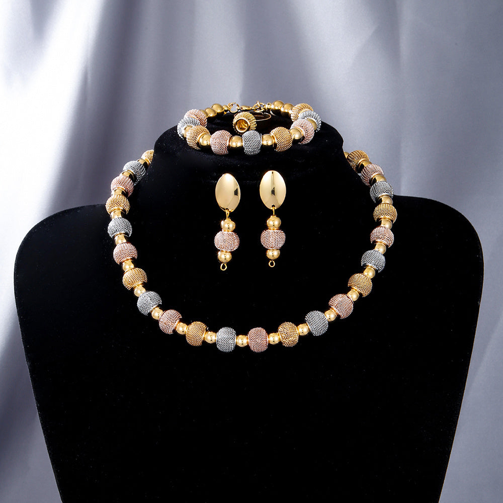 5Pcs Metallic Beaded Necklaces Two Color Gold Bead Earrings Bracelets Suitable For Daily Wear Holiday Jewelry Gifts