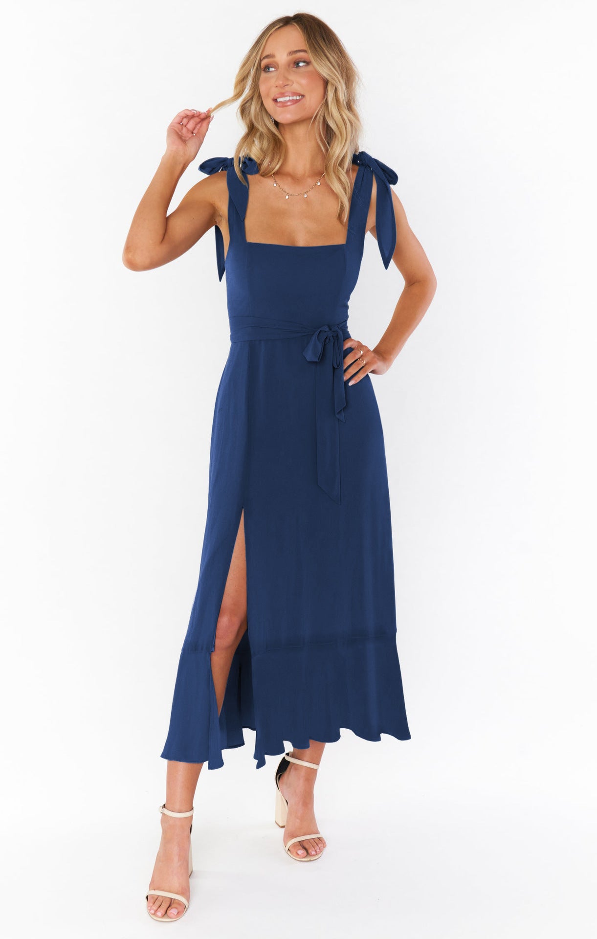 Split Dress With Lace-up Design Fashion Summer Ruffled Beach Dresses For Women