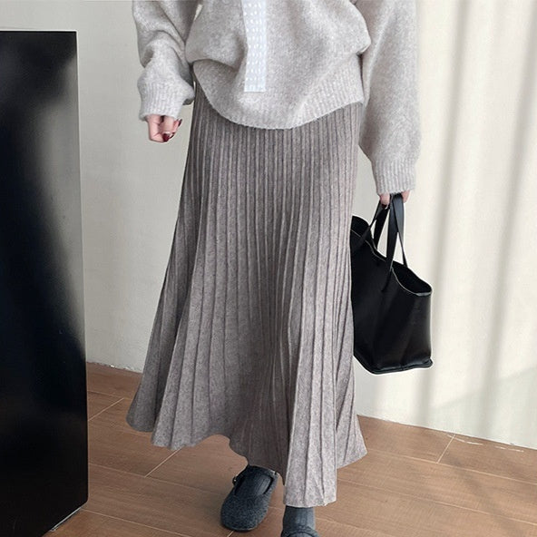 Elastic Waist Knitted Pleated Skirt