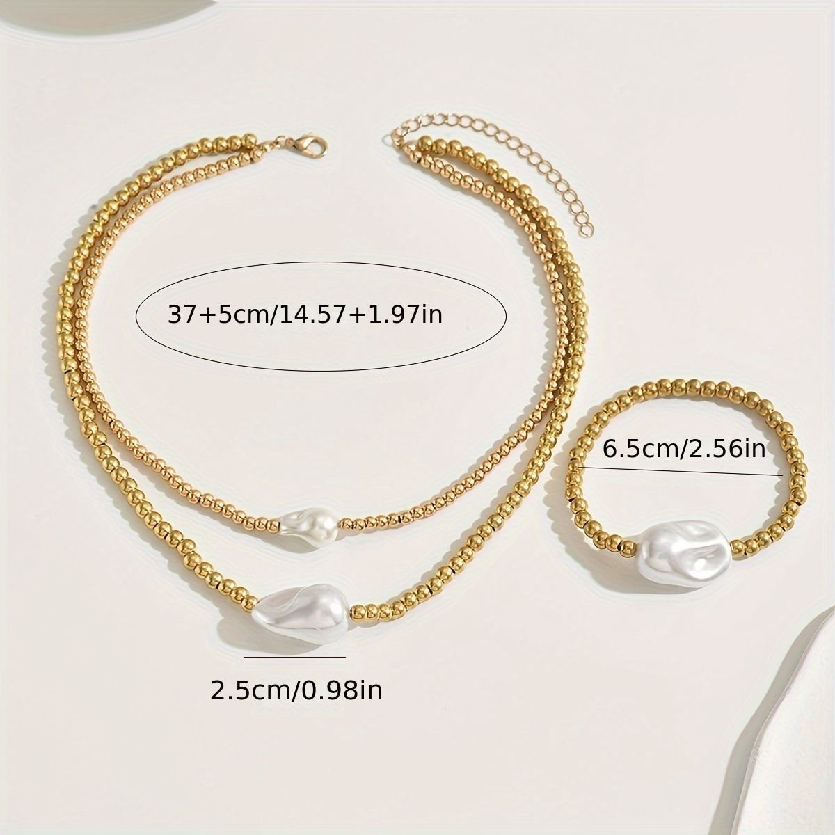 Precious 14K Golden Beaded Pearl  Necklace And Bracelet Set