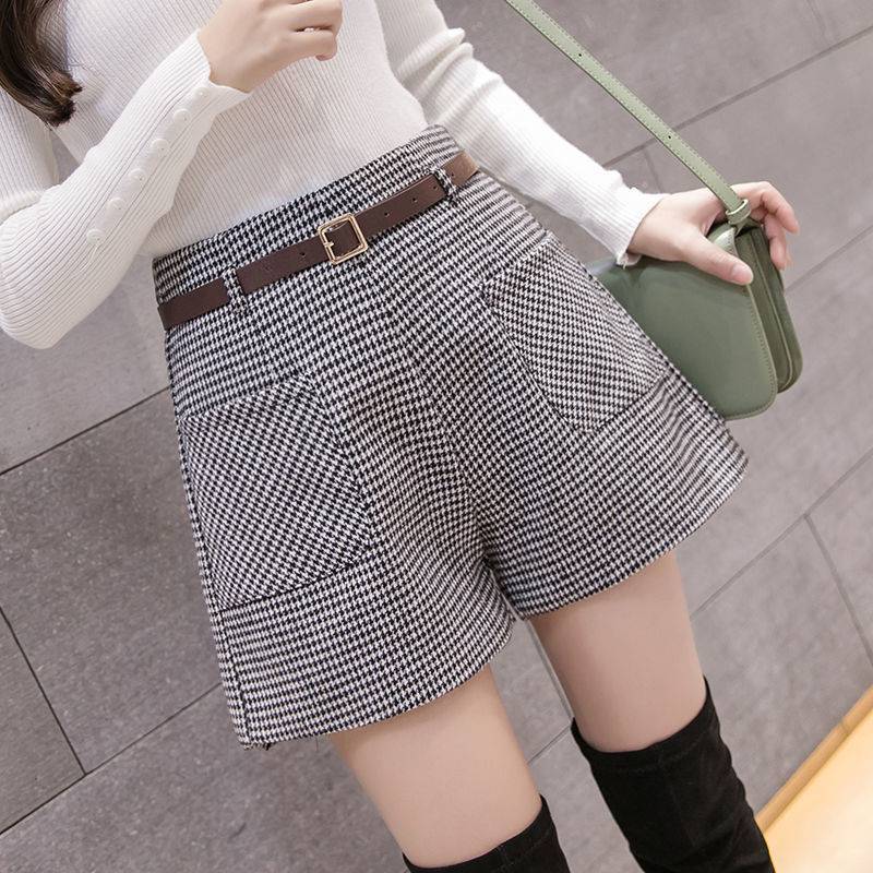 Woolen Outer Wear Wide Leg Shorts Women's Winter High Waist