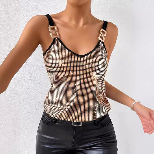 Sequined Suspender Chain Vest