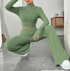 Turtlenecks Wide Leg High Waist Trousers Suit