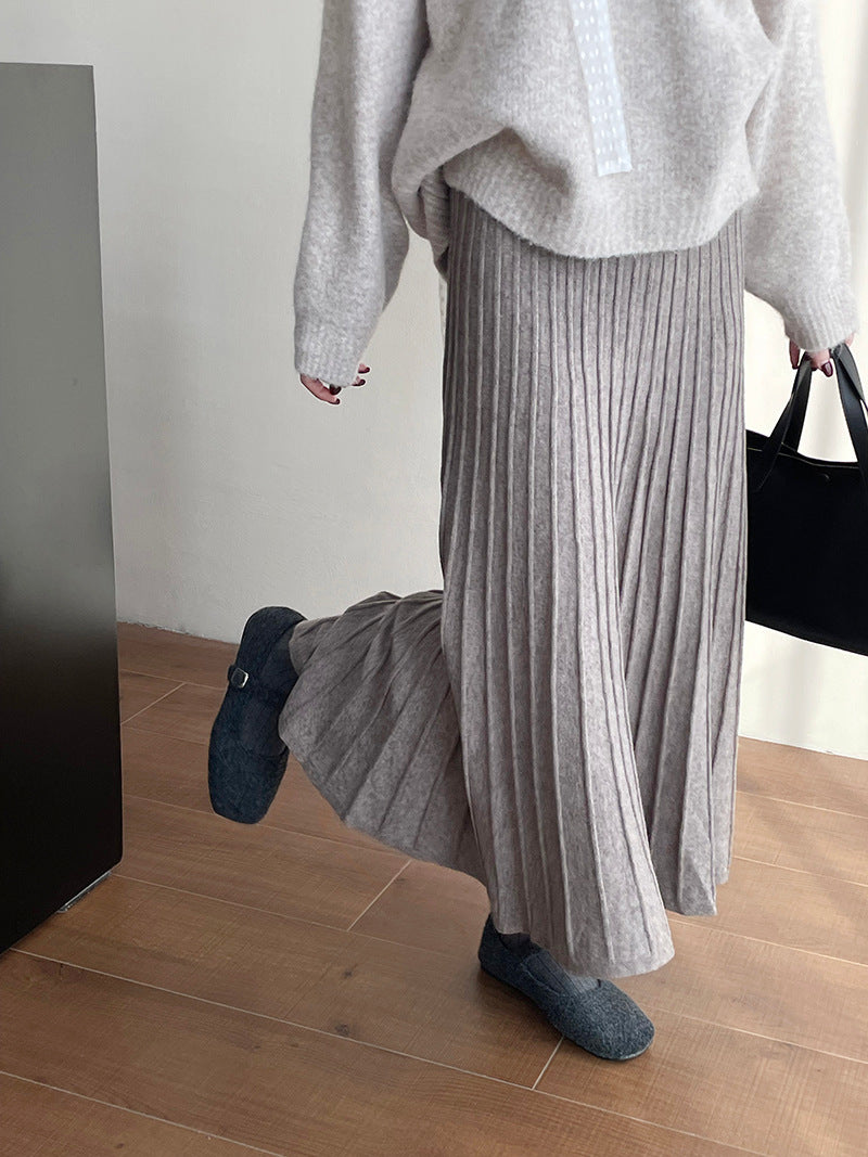 Elastic Waist Knitted Pleated Skirt