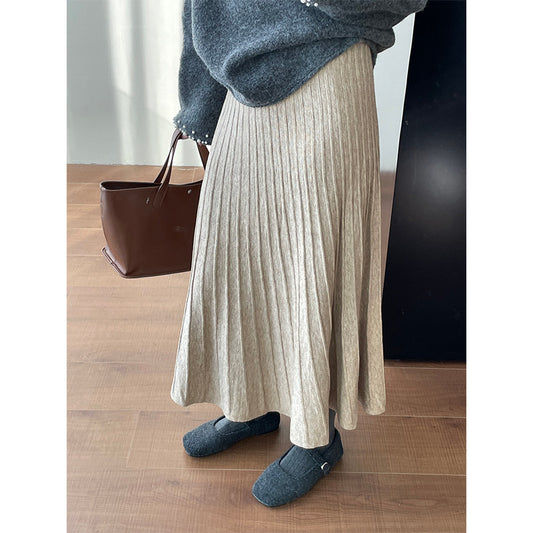 Elastic Waist Knitted Pleated Skirt