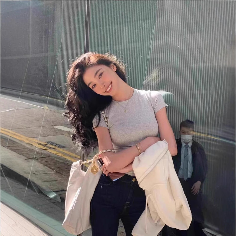 Shoulder Hot Girl Sports Bottoming Skinny Top