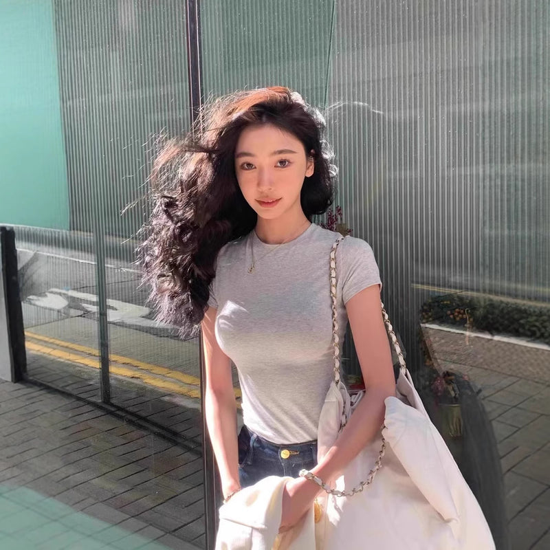 Shoulder Hot Girl Sports Bottoming Skinny Top