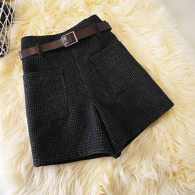 Woolen Outer Wear Wide Leg Shorts Women's Winter High Waist