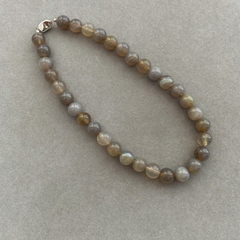 New Chinese Style Grey Natural Agate Beaded Necklace For Women