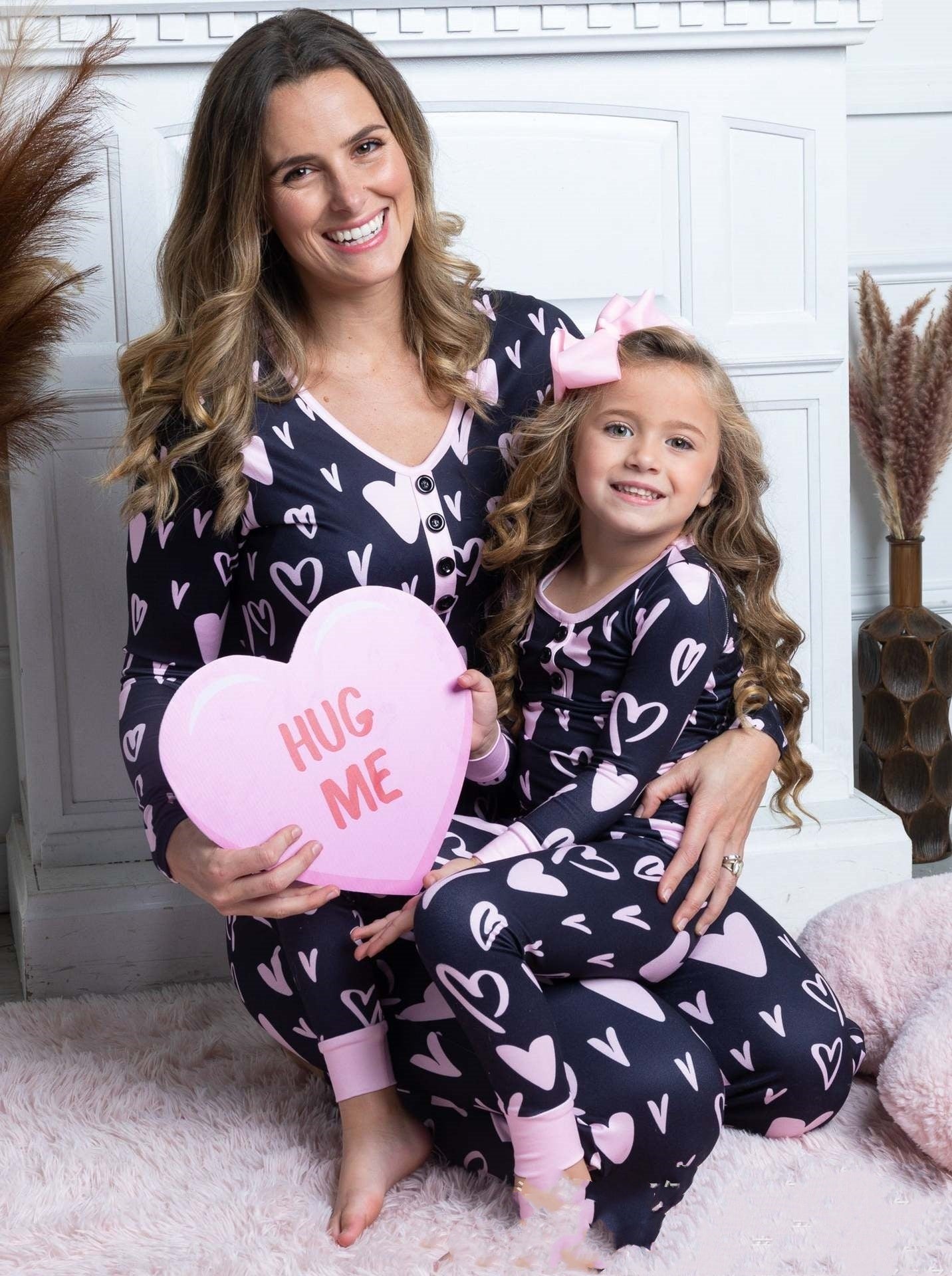 Beauty Clothing Valentine's Day Heart Printing Leisure Pajamas Pajamas Parent-child Suit