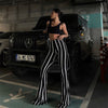 Striped  Flared Black And White Contrast Casual Pants