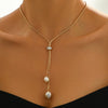 Elegant Gold Pearl Pendant Necklace With Adjustable Length,