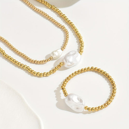 Precious 14K Golden Beaded Pearl  Necklace And Bracelet Set