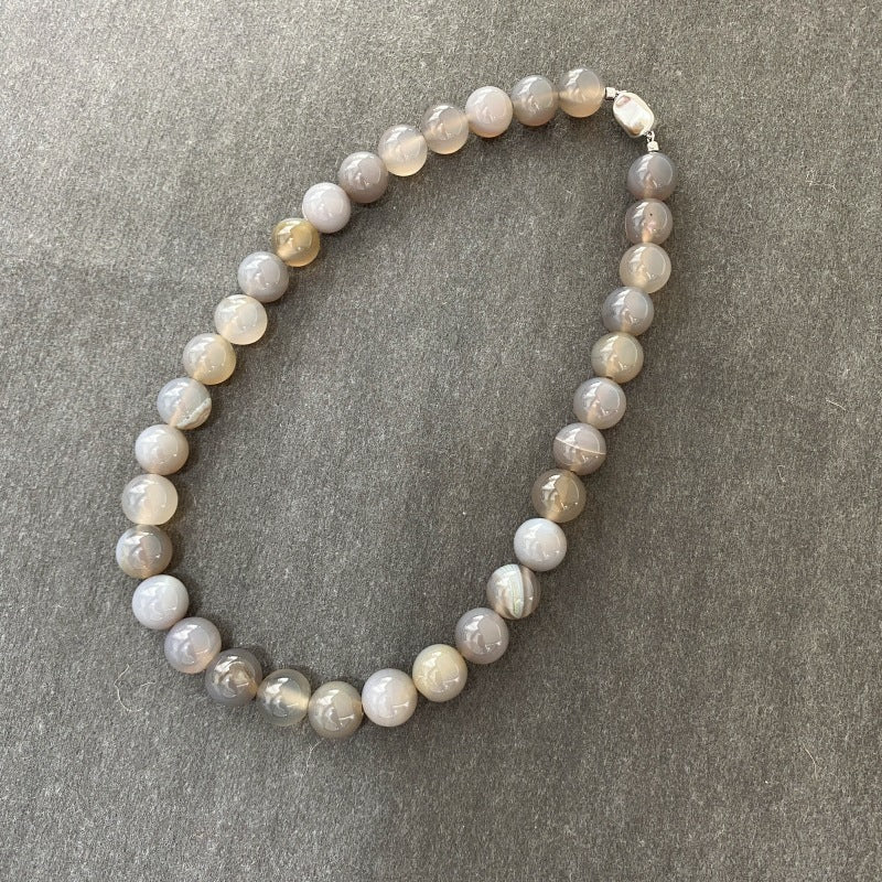 New Chinese Style Grey Natural Agate Beaded Necklace For Women