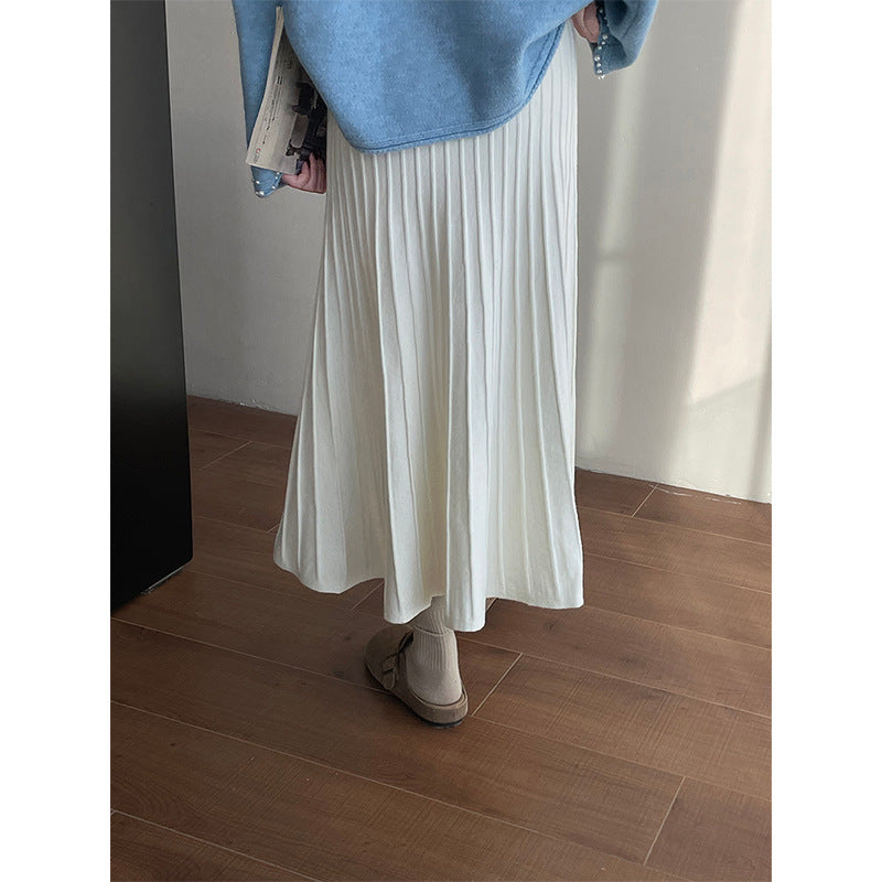 Elastic Waist Knitted Pleated Skirt