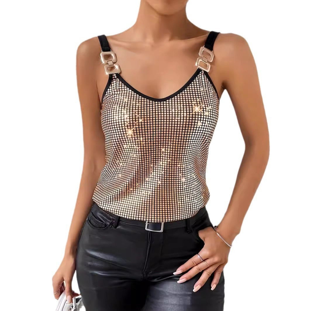 Sequined Suspender Chain Vest