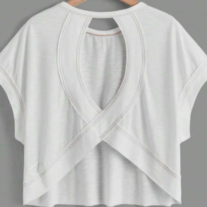 Cut Out Back Batwing Sleeve Tee