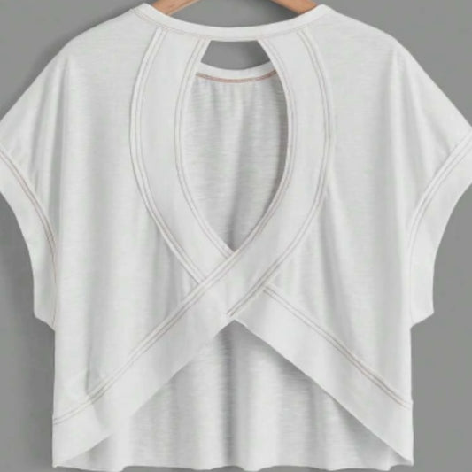 Cut Out Back Batwing Sleeve Tee