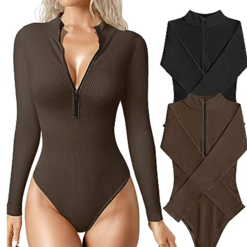 Long Sleeve Zipper Jumpsuit Seamless Slimming Shapewear