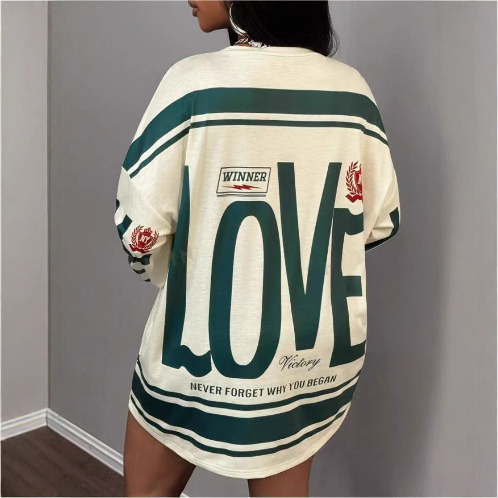 Lazy Loose Casual Print Letter Atmosphere Long Sleeve