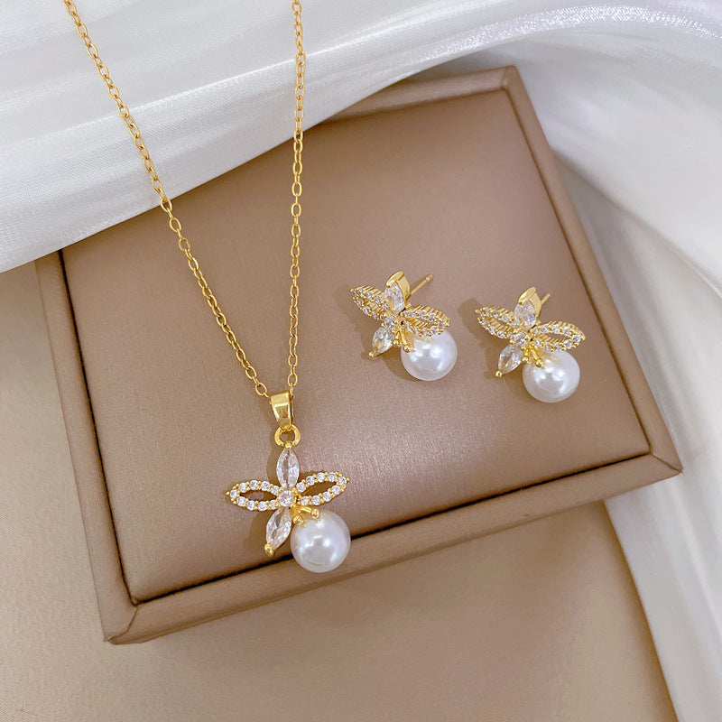 Necklace And Earrings Suite Light Luxury Full Diamond