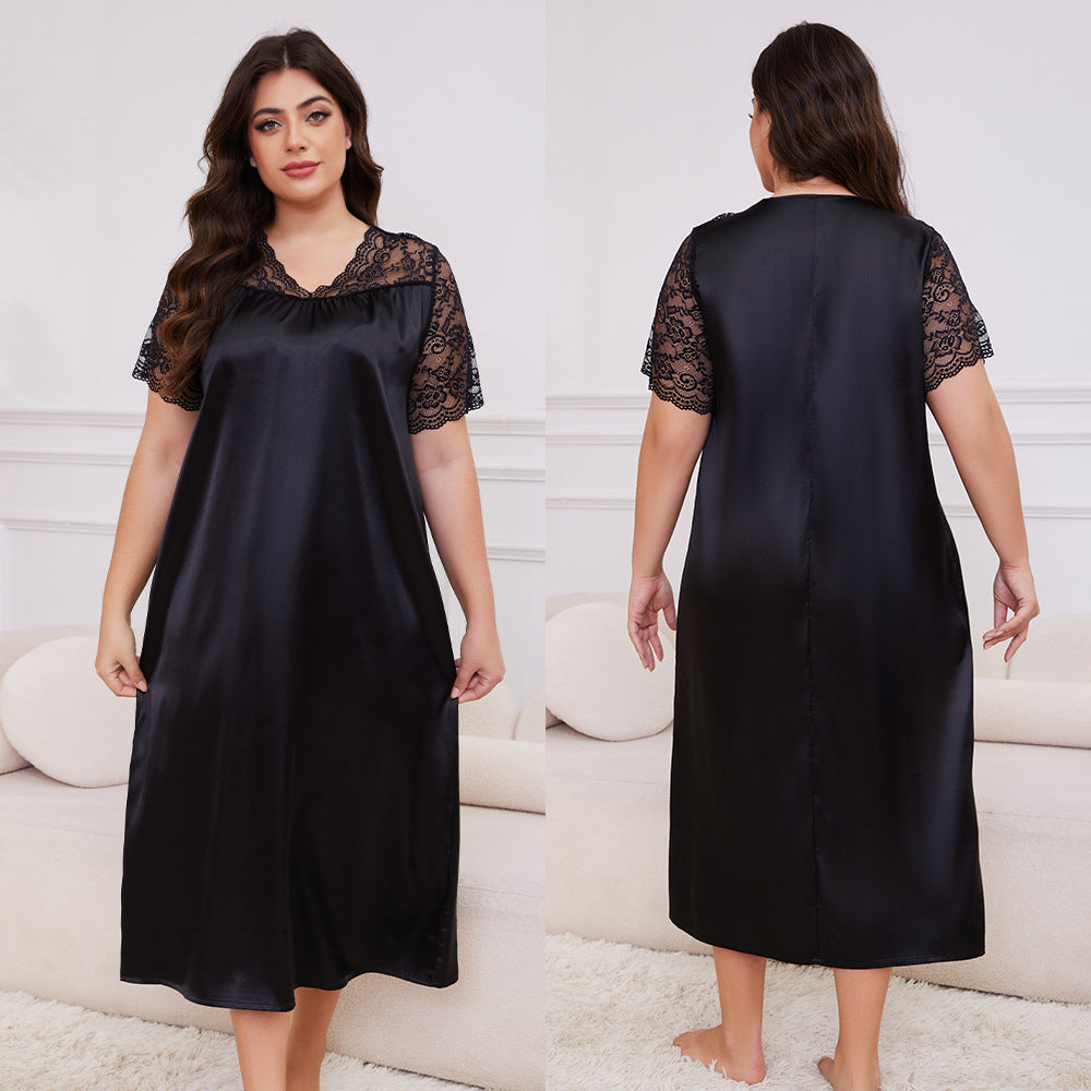 Silk Short Sleeve Nightdress Loose Casual Homewear