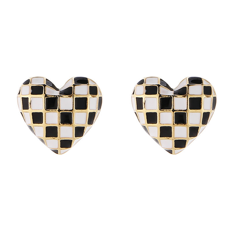 Fashion Heart-shaped Checkered Earrings