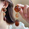 Needle Mid-ancient Vintage Water Drop Tassel Earrings Maillard Style