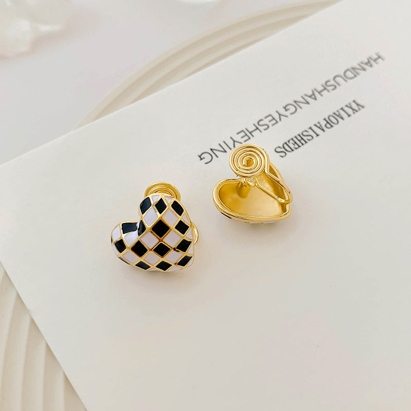 Fashion Heart-shaped Checkered Earrings