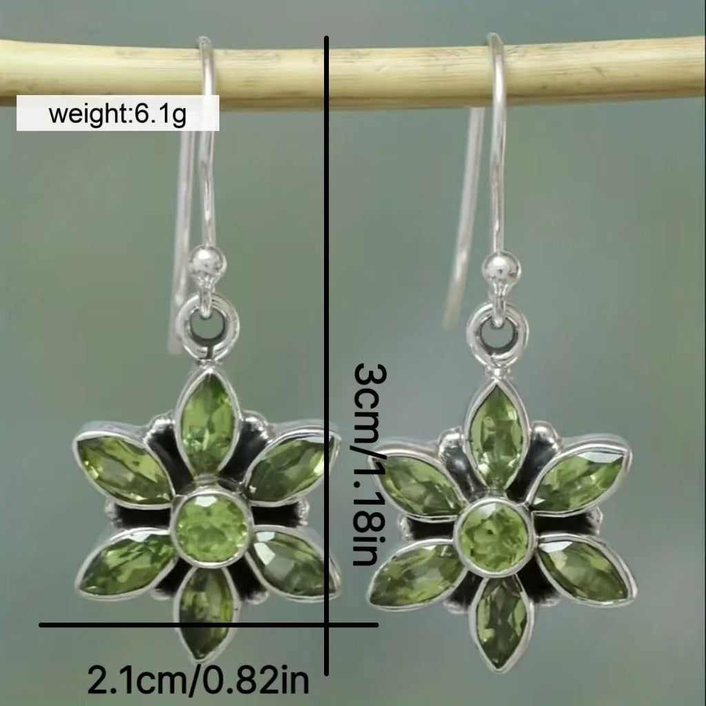 Fengfeng Green Crystal Flower Pendant Earrings