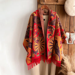 Birds And Plants Collision Combination Elegant Going Out Cashmere-like Warm Scarf Shawl