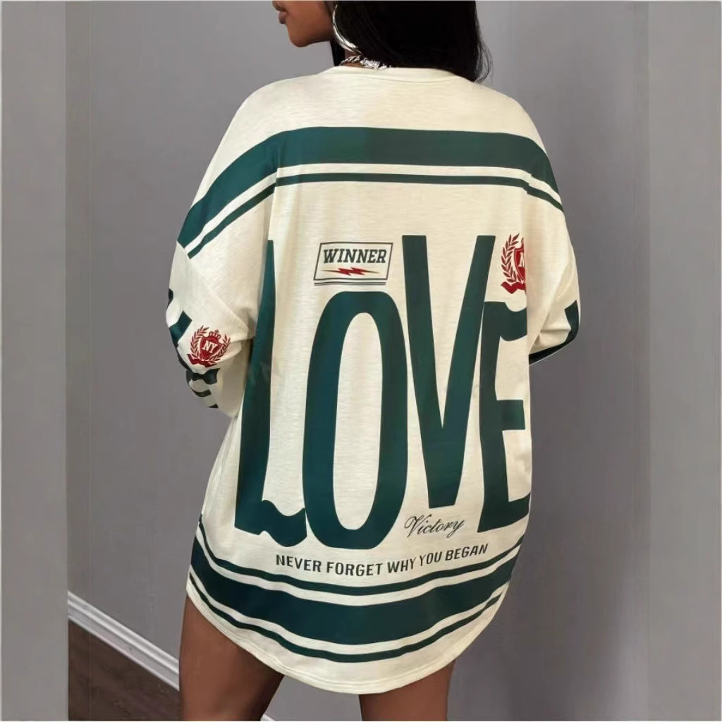 Lazy Loose Casual Print Letter Atmosphere Long Sleeve