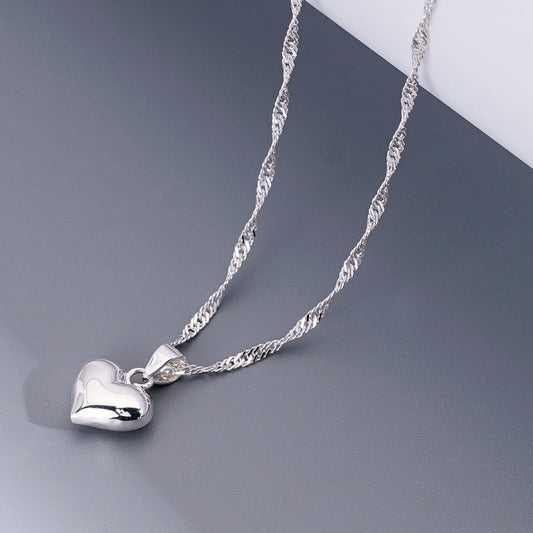 Sterling Silver Adjustable Retractable Glossy Heart Pendant Necklace