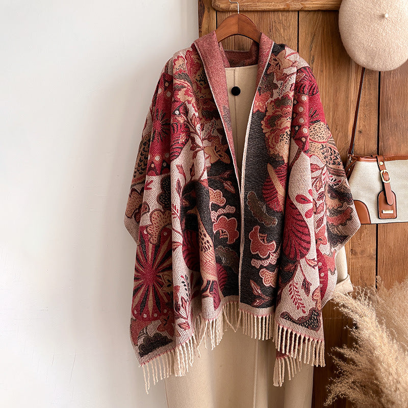 Birds And Plants Collision Combination Elegant Going Out Cashmere-like Warm Scarf Shawl