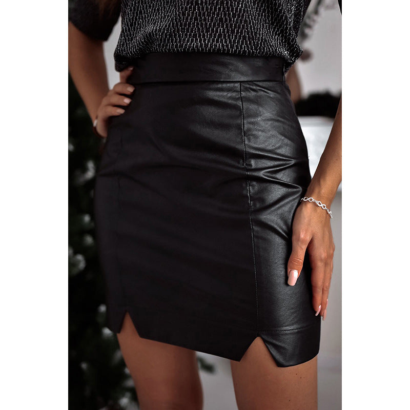 Solid Color High Waist Slim Slit Skirt