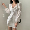 French Minority Design Waist-tight Sunscreen Lace-up Long Sleeve Shirt Slimming Skirt Suit