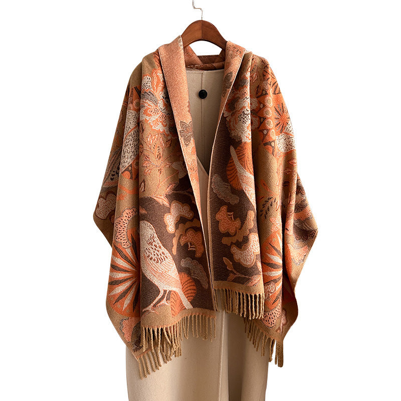 Birds And Plants Collision Combination Elegant Going Out Cashmere-like Warm Scarf Shawl