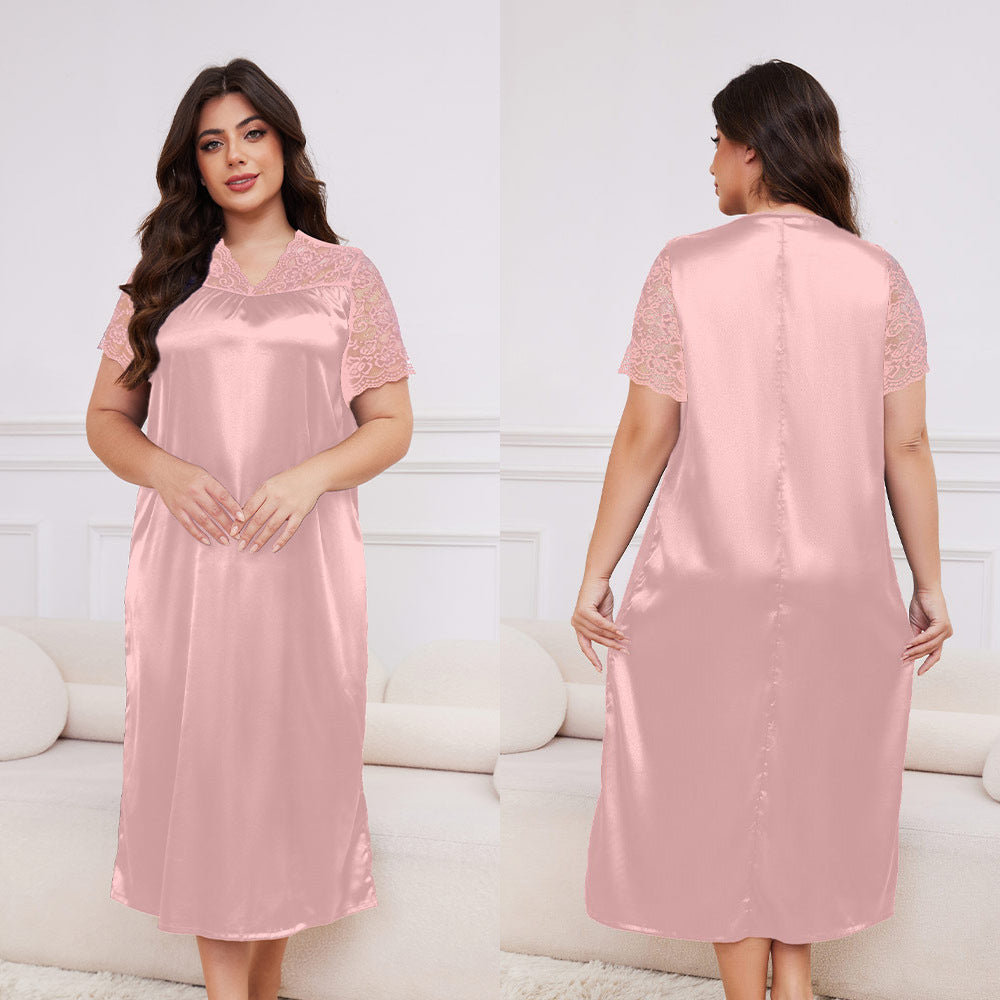 Silk Short Sleeve Nightdress Loose Casual Homewear