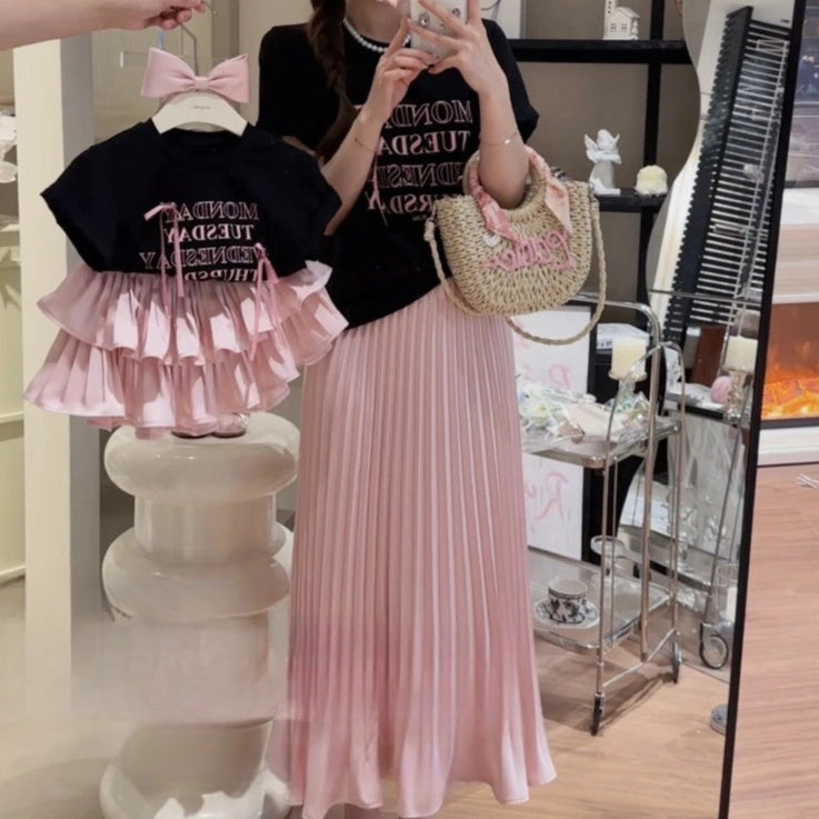 Pleated Skirt Western Style Letter T-shirt Two-piece Suit