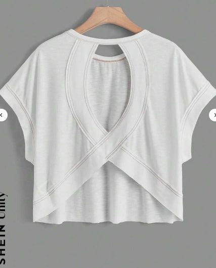 Cut Out Back Batwing Sleeve Tee