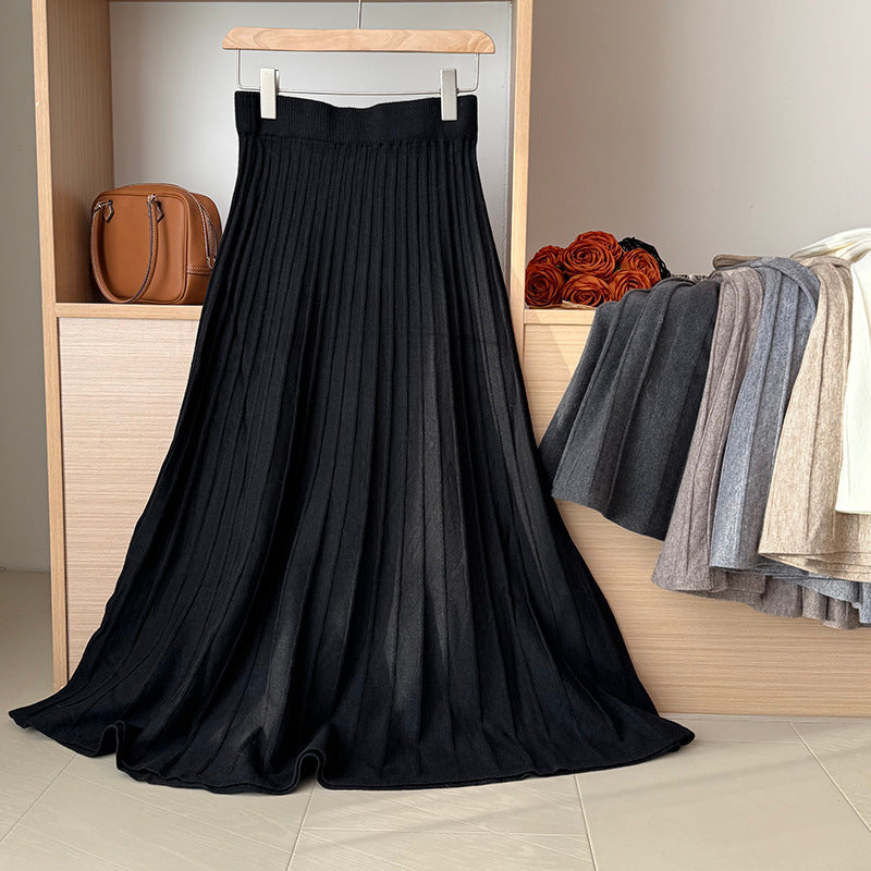 Elastic Waist Knitted Pleated Skirt