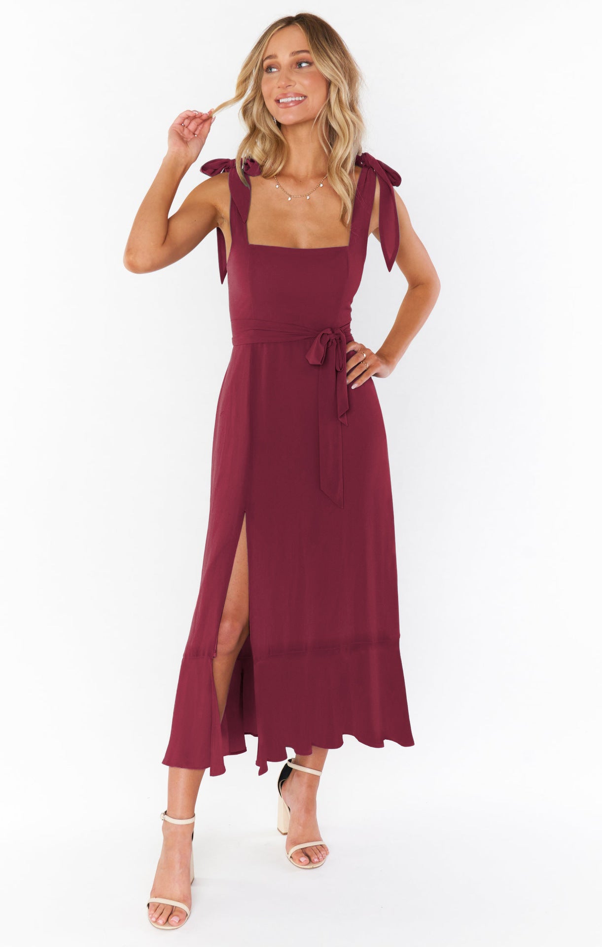 Split Dress With Lace-up Design Fashion Summer Ruffled Beach Dresses For Women