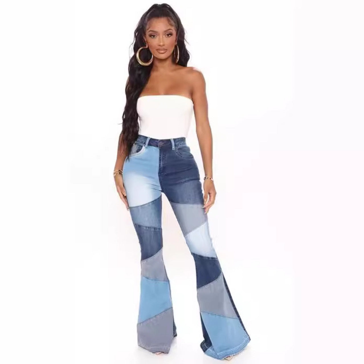 Wide-leg Fashion Stitching Jeans