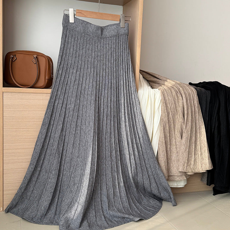 Elastic Waist Knitted Pleated Skirt