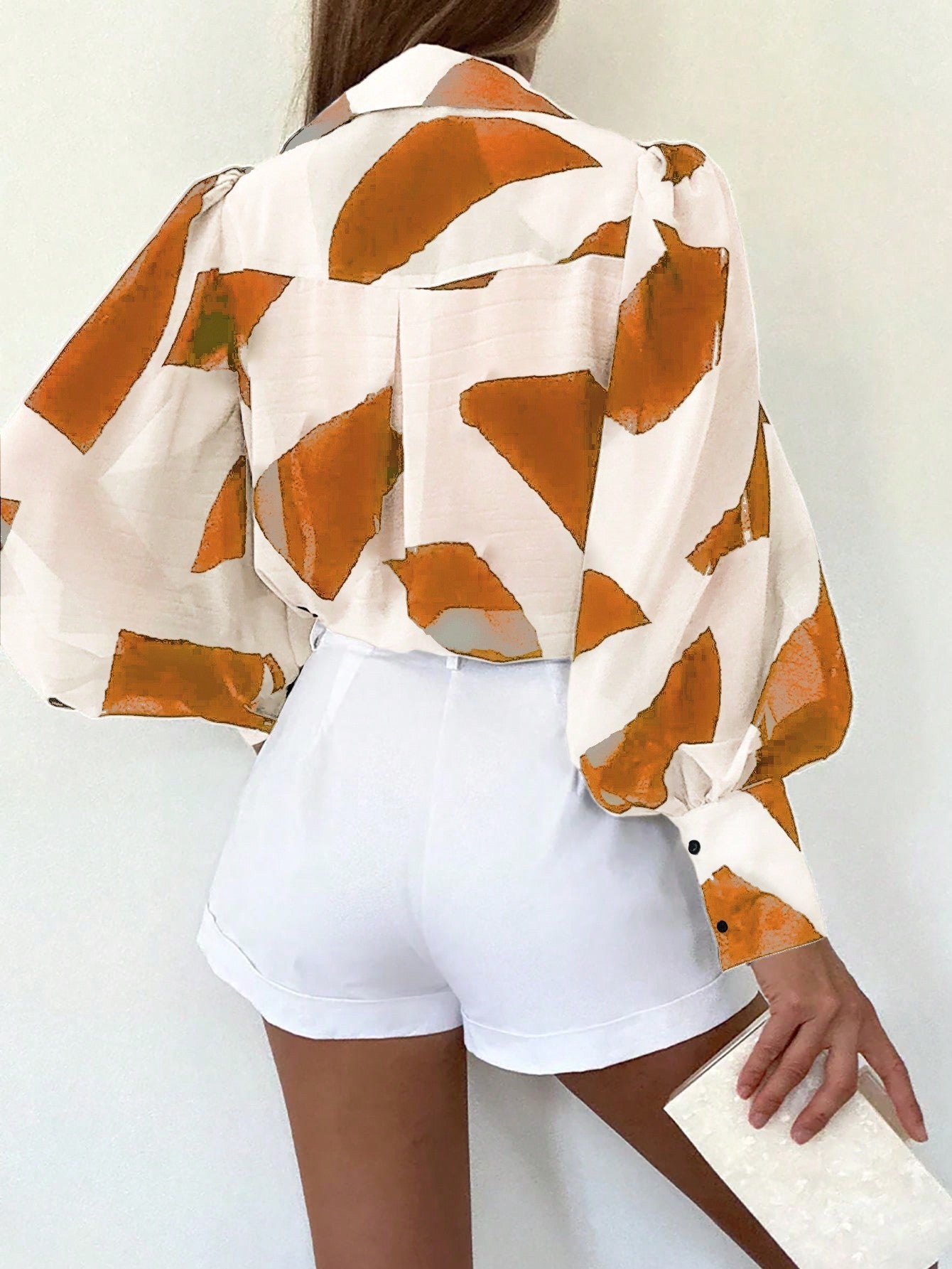 Long Sleeve Allover Print Blouse With Shirt Collar, Casual Everyday