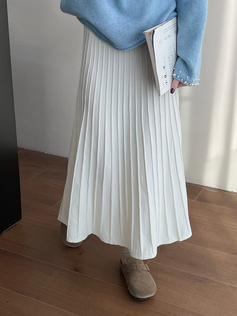 Elastic Waist Knitted Pleated Skirt