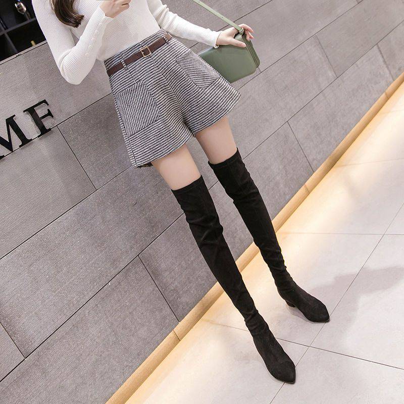 Woolen Outer Wear Wide Leg Shorts Women's Winter High Waist