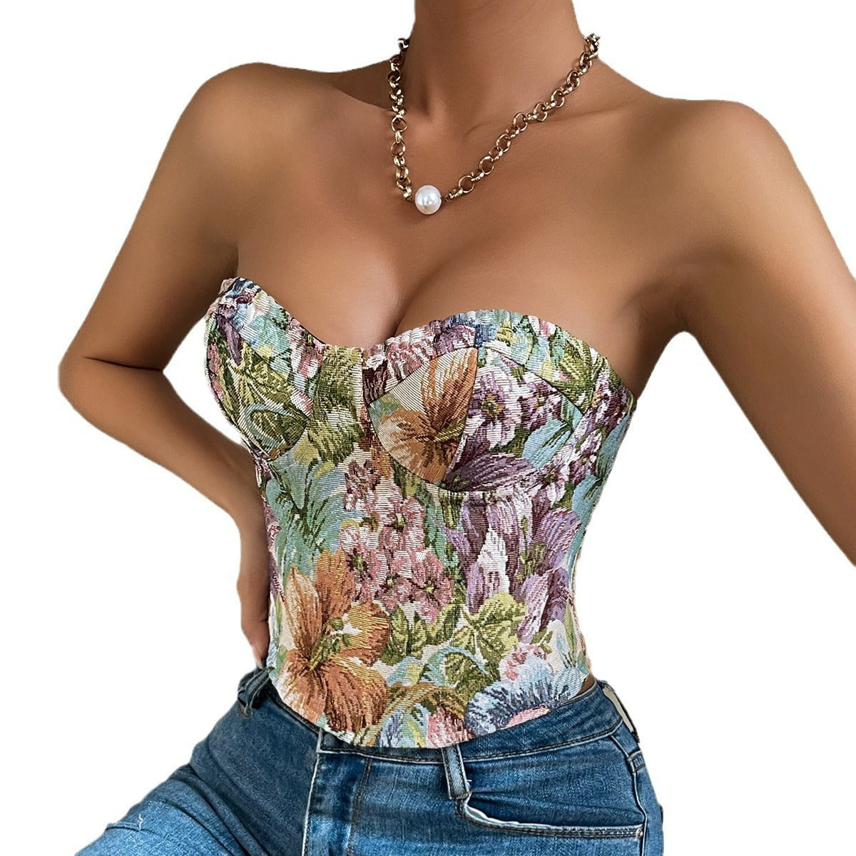 Flower Waist Girdling Band Adjustable Tube Top