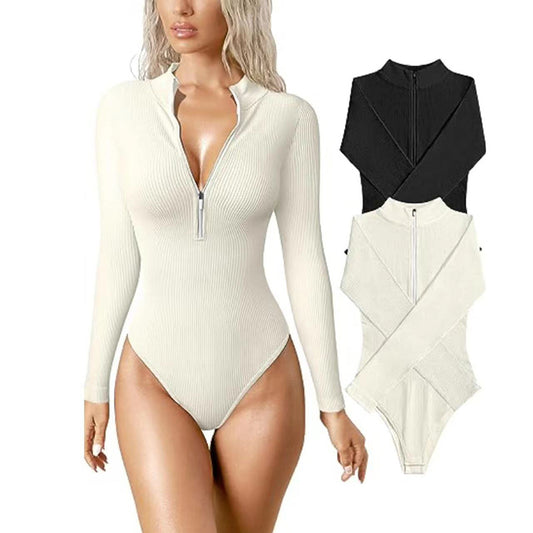 Long Sleeve Zipper Jumpsuit Seamless Slimming Shapewear