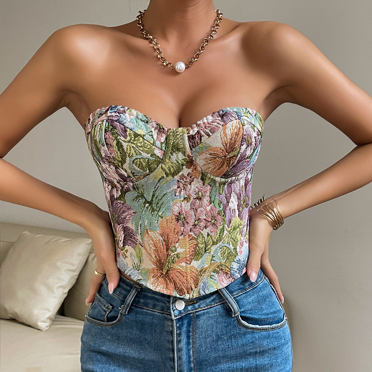 Flower Waist Girdling Band Adjustable Tube Top